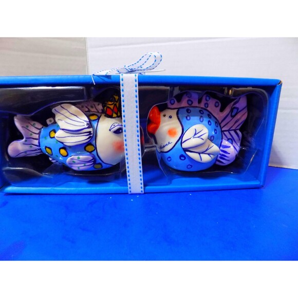 NEW Diane Blue Sky Clay Works Fancy Fish Salt & Pepper Shakers Anthropomorphic - Picture 2 of 8